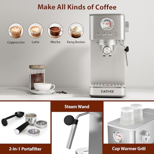 GarveeTech Bean to Cup Coffee Maker with Grinder & Milk Frother, 15-Bar Espresso Machine, 1.4L Stainless Steel Barista Coffee Maker for Latte & Cappuccino - Image 3