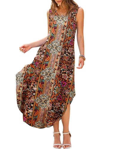 Image of JollieLovin Women Plus Size Summer Tank Maxi Dresses Sleeveless Causal V Neck Beach Long Dresses Swim Cover up (L-5X)