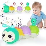 Baby Toys 0-6 Months, Crawling Caterpillar Tummy Time Toy with Magnetic Suction Music Light up, Sens