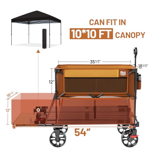 TIMBER RIDGE 400L Large Capacity Folding Double Decker Wagon with Brakes, 54" Extra Long Extender Wagon Cart, 450lbs Heavy Duty Collapsible Cart, All-Terrain Big Wheels for Camping, Sports, Shopping