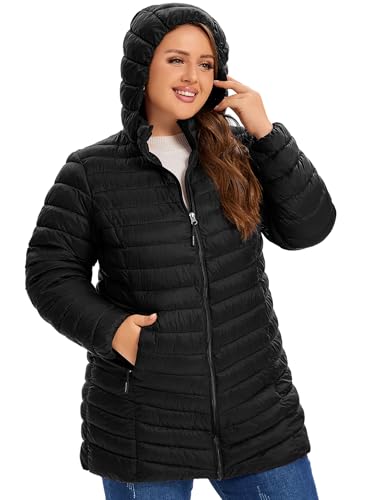 SLOW DOWN Womens Plus Size Lightweight Puffer Jacket, Womens Packable Winter Jacket, Womens Puffy Jacket with Detachable Hood2
