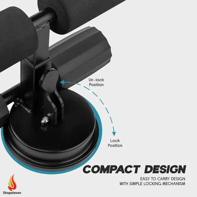 Image of Sit-Up Bar with Foam Handle and Rubber Suction Base | Sturdy Handle | Adjustable Height | Equipment for Sit-ups and Push-ups Assistant Device (Black) (Foam pedal)