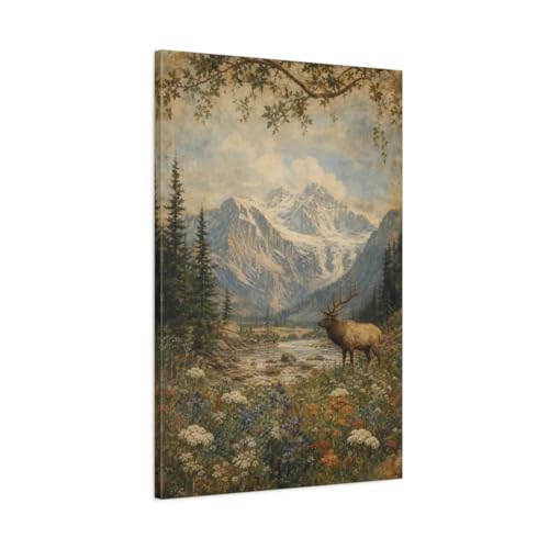 Impression sur toile fleurs sauvages et animaux style rétro pour grand mur