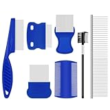 WRW 7 Pack Flea Comb,Stainless Steel Dog Cat Grooming Combs with Rounded Tooth for Remove Fleas Lice Eggs, Double Sided Tear Stain Remover, Dematting Tool for All Types of Small, Medium, Large Pets