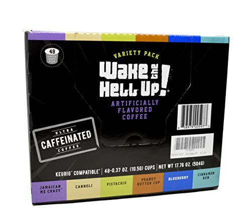 Wake The Hell Up! Variety Pack Flavored Single Serve Coffee Pods | Ultra-Caffeinated Coffee For K-Cup Compatible Brewers | 48 Count, 2.0 Compatible #TOP1