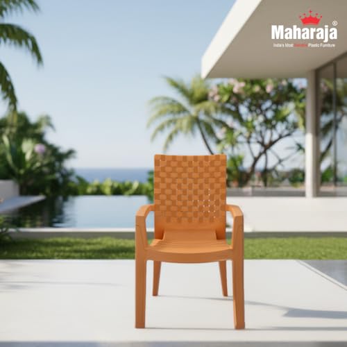 Image of MAHARAJA Heavy Duty Plastic Chairs for Home & Office | Comfortable | Arm Rest | 200Kg Capacity (A Gold, Pack of 6)
