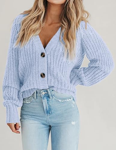 Image of Zeagoo Women's 2026 Fall Chunky Knit Cardigans Open Front Long Sleeve V Neck Button Loose Cardigan Sweaters