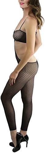 Image of ToBeInStyle Women's Bodystocking Crotchless Peek-A-Boo Fishnet Lace Bodysuit
