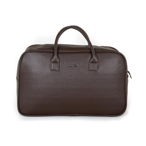 Image of Nautica Unisex 30L Travel Duffle Bag | Premium PU Vegan Leather with Twin Grab Handles for Men & Women | Spacious Main Compartment with Organised Pockets for Weekend Travel Trips | Dark Brown