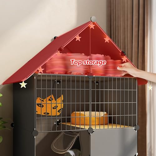 Maison chat intérieur avec litière fermée et parc de jeu sécurisé
