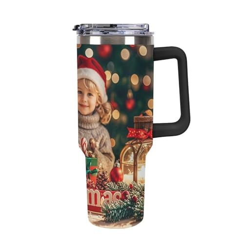 JTKLQBN Große Kapazität Auto Tasse Isoliert Edelstahl Reise Becher Weihnachten Wiedervereinigung Moment Auslaufsicher Vakuum Isolierte Tumbler 40oz Tumbler Mit Griff Und Stroh Schwarz