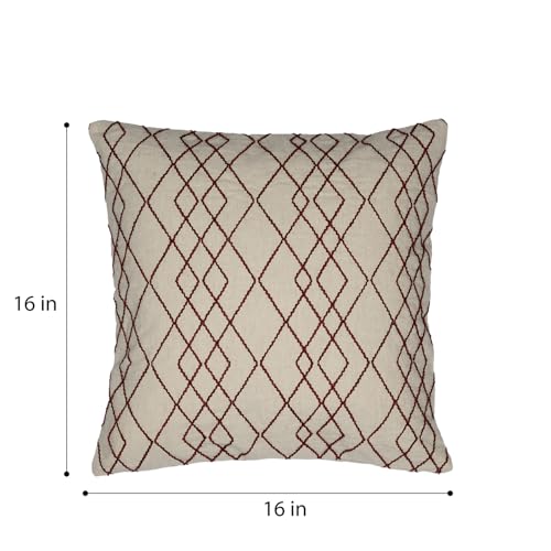 Image of Wakefit Designer Cushion Cover | 16x16 inch | Heavy Embroidery | Cotton & Linen Fabric on Both Sides | Pack of 1 | Abstract Triangle Red