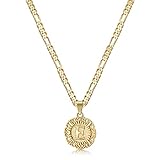 KissYan Initial Necklace For Women Girl,14K Gold Plated Round Letter Pendant Necklace Capital Monogram Necklace Alhpabets from A-Z Figaro Chain Necklace(Gold E)
