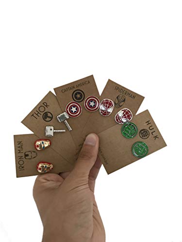 Superhero Cufflinks Wedding/Birthday Set Of 5: Iron Man Spiderman Captain America Thor Hulk Marvel Collection #TOP1