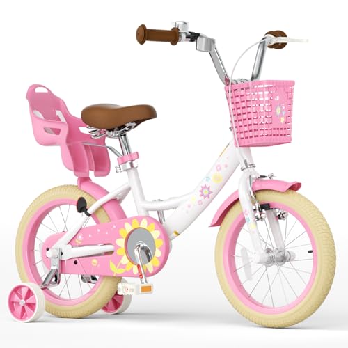 Image of Glaf Toddler Girls Bike for Age 2-9 Years 12 14 16 20 Inch Kids Bike | Girls Bicycle,Toddler Bike,Doll Seat, Basket, Adjustable Seat, Bell,