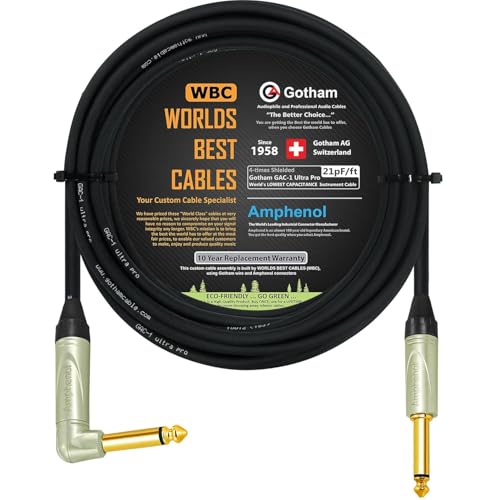 Câble de guitare Gotham GAC-1 Ultra Pro noir avec jack 6,35 mm TS dorés et faible capacité