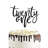 Black Glitter Twenty One Cake Topper - 21st Happy Birthday Cake Decorations, Wedding Anniversary Party Decorations (6.5 inch)