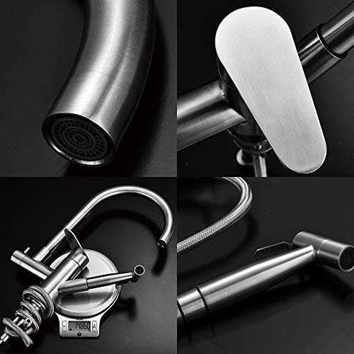 Mitigeur de cuisine extractible en acier inoxydable avec pistolet pour bar et évier de ferme - 6