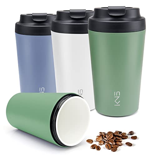 Becher, MONKROY Kaffeetasse aus Keramik,tragbarer Keramik-Kaffeebecher, doppelschichtig mit Klappdeckel Keramik-Reisebecher, 350 ml wiederverwendbare Kaffeetasse für Reisen, Büro, Camping (grün) Cover