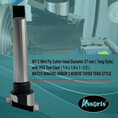 Image of MT-2 Mini Fly Cutter Head Diameter 27 mm (Teng Style) with HSS Tool Steel (1 /4 inch x 1 /4 inch x 1-1 /2 inch) - Watchmaking Arbor 2 Morse Taper Teng Style