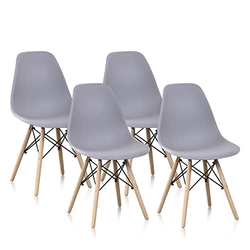 Amy&Lucky Modern Dining Chair Mid Century Plastic Chair, Side Chair With Wood Legs, Lounge Chair For Kitchen, Dining, Bedroom And Living Room, Set Of 4 (Grey) #TOP1