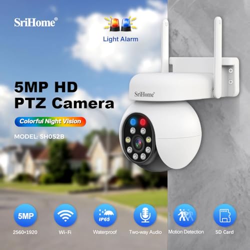 Image of Srihome SH052 5MP 4K UHD 3840 x 2160p WiFi IP Camera PTZ Outdoor Home Security CCTV Camera 2 Way Talk Pan & Tilt Color Night Vision Motion Detection Supports MicroSD Card Upto 128GB