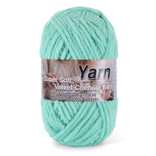Image of Chunky Chenille Yarn for Baby Blanket Yarn for Crocheting - 7.05oz Super Soft Chenille Plush Yarn - Bulk Thick Yarns Used for Making Scarves, Blankets, Stuffed Animals, DIY Craft (Cyan Green)