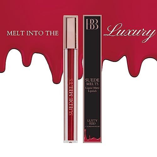 Image of Bergamot Beaute Matte Liquid Lipstick Suede Melts Non Transfer, Waterproof, Kiss Proof Long Lasting Upto 8 + Hours For Women 2.1ml (Lusty Red)
