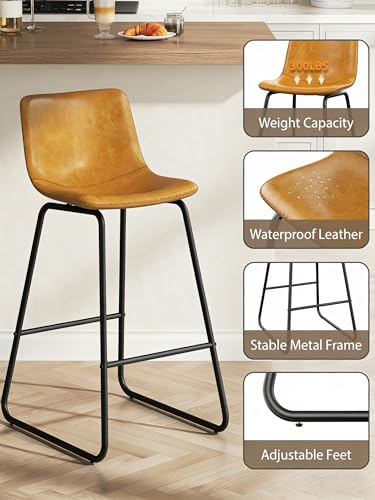 Image of Bar Stools Set of 4, 26 Inches Counter Height Barstools (Brown)