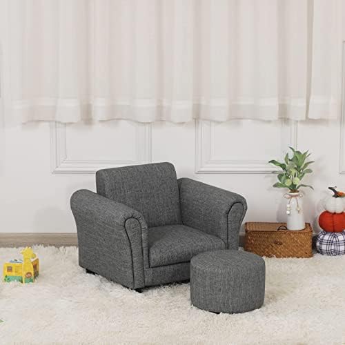  Kids Sofa Chair with Foot Stool/PVC Leather Children Sofa Couch/Upholstered Toddler Armchair for Kids Under 4 Years Old/Single Kids Room Armchair (Gray)