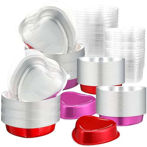 FillTouch 100 Pcs Valentines Heart Mini Cake Pans with Lids