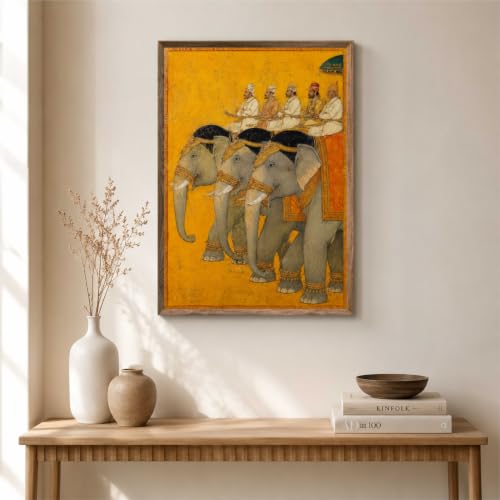 Image of Livin'luxe Royal Elephant Procession Wall Painting for Living Room Bedroom Hall Office Decor, Vintage Indian Artwork with Sparkle Laminate and Premium Wooden Synthetic Frame (19.5 x 25.5 Inch) NL01-4114