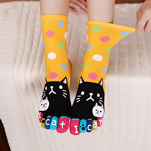 Image of ZAKASA Womens Toe Socks Funny Cat Dog Print Cotton Five Finger Socks Novelty Athletic Running Crew Ankle Socks Size 6-9