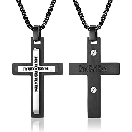 Paitain Cross Necklace For Men Birthday Gifts For Dad Jewelry For Men Dad White Gold Filled Titanium Steel Cross Diamond Pendant Necklace Christian Gifts For Men On Birthday Anniversary Valentines Day Christmas #TOP2
