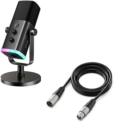XLR/USB Dynamic Microphone and XLR Cable Set,PC Computer Gaming Streaming Mic with RGB Light,9.8ft Cable with Balanced 3 PIN, Male to Female Cord,Compatible with Audio Mixer (AM8+L9)