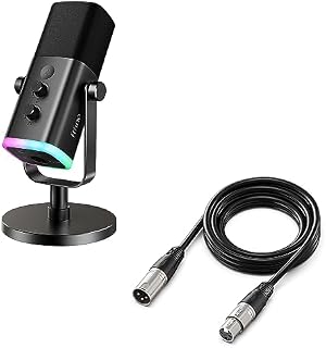 XLR/USB Dynamic Microphone and XLR Cable Set,PC Computer Gaming Streaming Mic with RGB Light,9.8ft Cable with Balanced 3 PIN, Male to Female Cord,Compatible with Audio Mixer (AM8+L9)