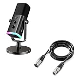 FIFINE XLR/USB Dynamic Microphone and XLR Cable Set,PC Computer Gaming Streaming Mic with RGB Light,9.8ft Cable with Balanced 3 PIN, Male to Female Cord,Compatible with Audio Mixer (AM8+L9)