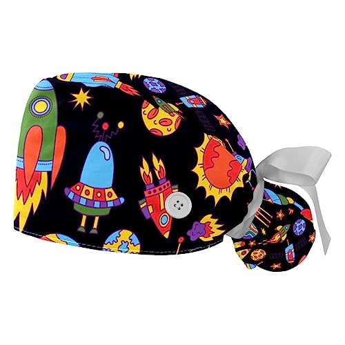 Chapeau de Travail Anti-Sueur Berret Bouffant Mixte Ajustable Thème Espace Lot de 2
