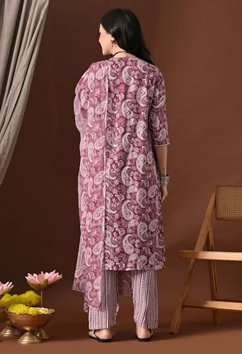 Image of Amazon Brand - Tavasya Women Cotton Anarkali Kurta Pant Dupatta Set | Printed Ethnic Suit Set | Flared Anarkali Kurta with Pant & Dupatta | Festive & Casual Wear