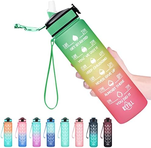 Hyeta 32 oz Water Bottles with Times to Drink and Straw, Motivational Water Bottle with Time Marker, Leakproof & BPA Free, Drinking Sports Water Bottle for Fitness, Gym & Outdoor (Signal Lights)