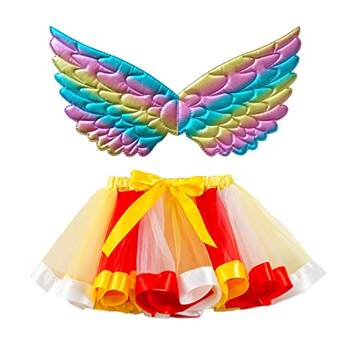Fucouture Faldas de ballet para niños, disfraz de fiesta, arco iris, tul con alas y falda larga hasta la pantorrilla, amarillo, 9-11 años