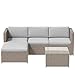 Merax Polyrattan Lounge, Gartenmöbel Set Balkonmöbel für 3-4 Personen, Gartenlounge, Sitzgruppe Outdoor mit Kissen und Glastisch, Terrassenmöbel, Ecksofa, für Garten Balkon und Terrasse, Khaki