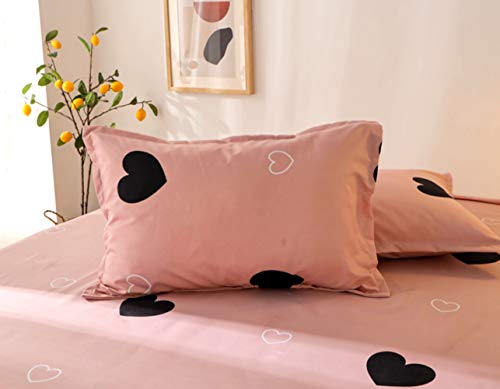 Feelyou ZLCLZSJ08 TWIN Girls Cute Heart Pattern Fitted Sheet For Kids Twin Size Lovely Pink Black Bedroom Decor Bed Sheet Set Girly Cartoon Love Geometric Bedding Set Children Modern Design Bed Cover thumb #2