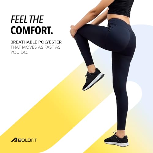 Image of Boldfit Limitless NYLOFLEX HIGH Rise Tights Gym Pants for Women Workout Breathable Tights for Woman Workout Activewear Leggings for Women Ankle Length Stretchable Pants for Woman Gym Lower