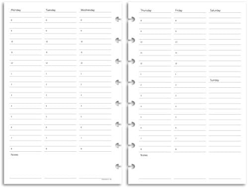 Eleven Discs Discbound Paper, Junior Size Undated Weekly Agenda Sheets - Premium 120gsm Heavyweight Notebook & Planner Refills - 8 Discs, 5.5 x 8.5 in - Punched for Circa, Arc, TUL (52 Sheets)