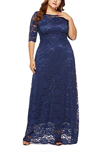 Image of Eternatastic Women's Floral Lace 2 /3 Sleeves Maxi Dress Plus Size Evening Party Dresses