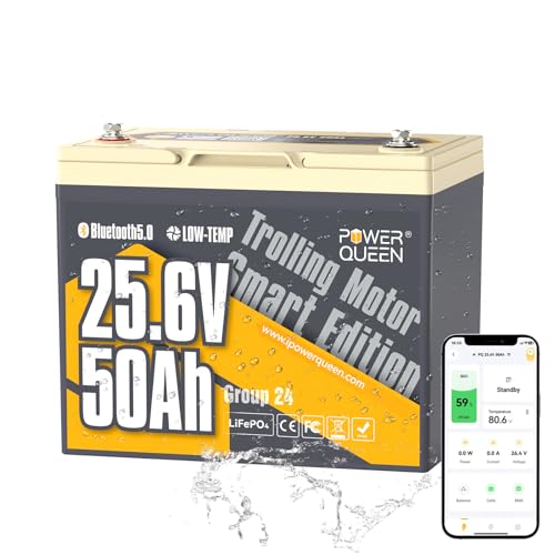 Power Queen 24V50Ah LiFePO4 Battery Bluetooth 5.0 Remote