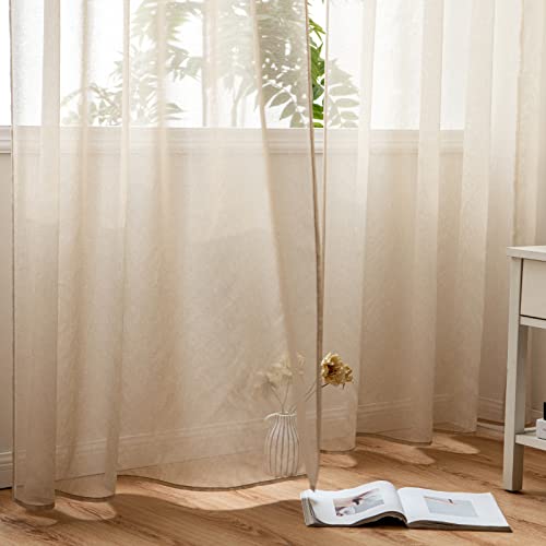 Woaboy Voile Gardinen Vorhänge Ösen 2er Set 140x245cm Beige – Ansicht 5