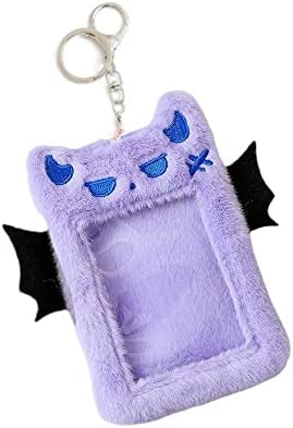 Tooe 3 pulgadas Kpop Photocard Holder Llavero Y2K Kawaii Coreano Tarjetero Felpa Diablo Funda Linda Estética Foto Manga, Púrpura