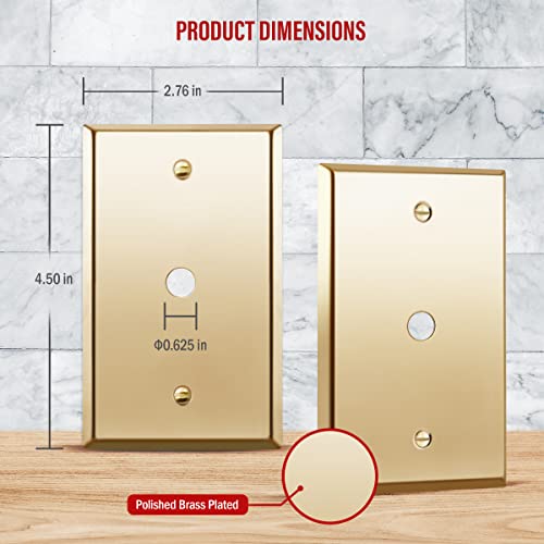 Image of ENERLITES 0.406 inch Diameter Hole Phone Cable Metal Wall Plate Polished Brass